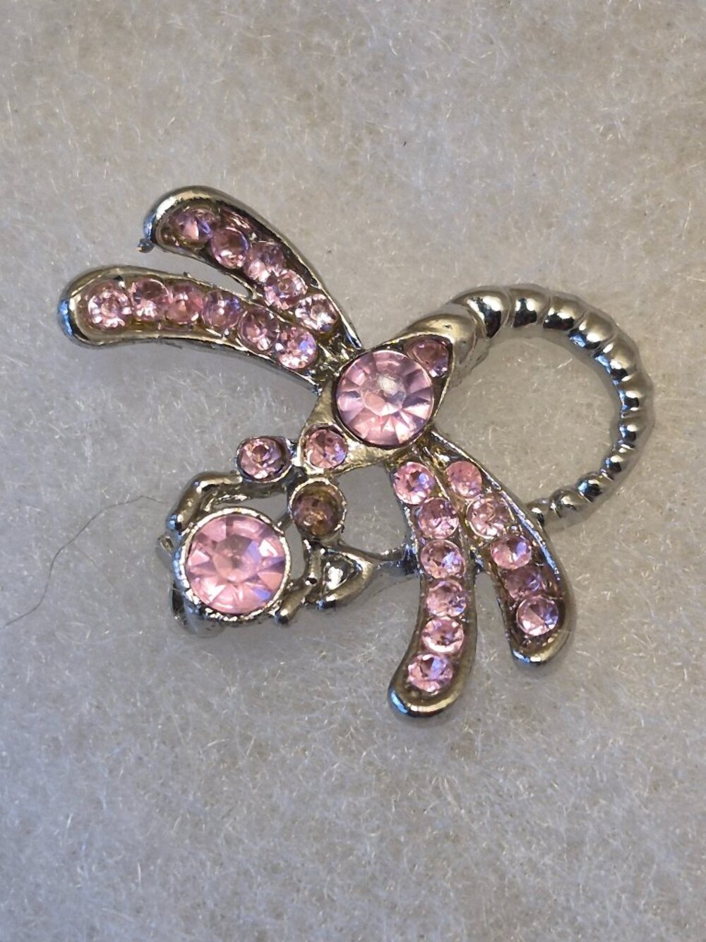Vintage Silver Tone Pink Rhinestone Dragonfly Brooch Pin 1" Different Design